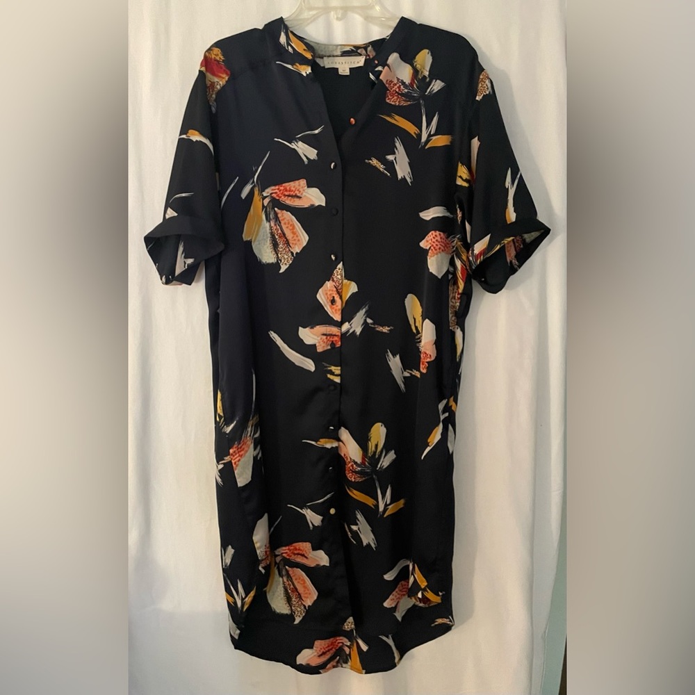 Lovestitch Navy Floral Mandarin Collar Shirt Dress